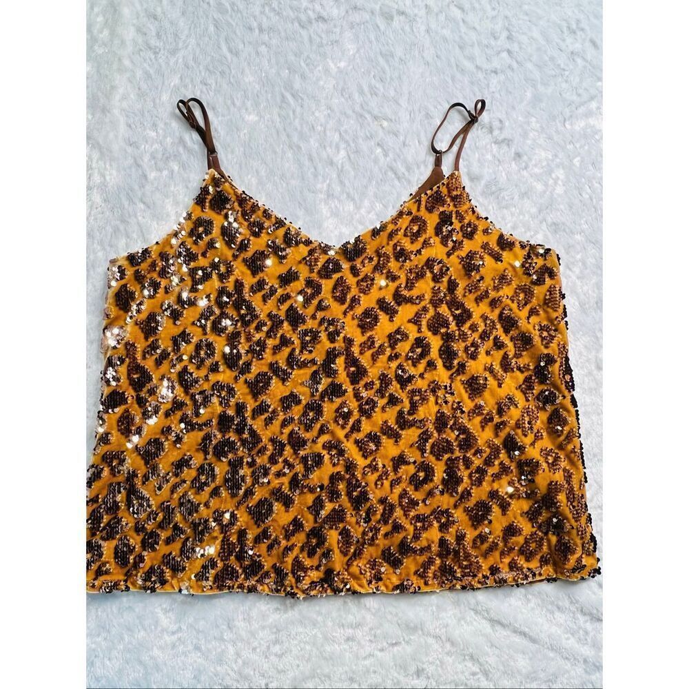 Anthropologie RO & DE Women's Gold Esther Velvet Sequined V-Neck Cami Top Large